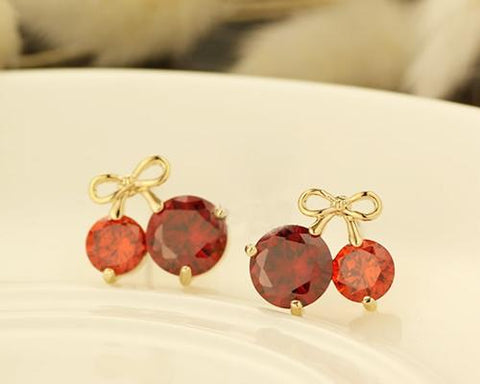 Red Cherry Crystal Stud Earrings