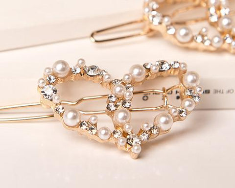 Lovely Gold Heart Pearl Hair Clip