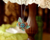 Vintage Butterfly Flower Crystal Necklace