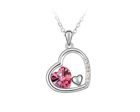 Unique Deep In Heart Crystal Necklace - Magenta