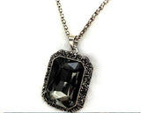 Vintage Carved Bronze Long Pendant Necklace - Black