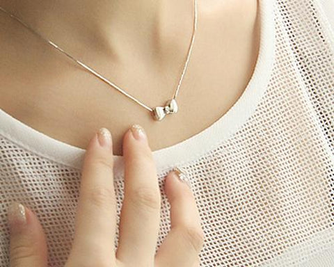 Classic 925 Sterling Silver Ribbon Necklace - Silver