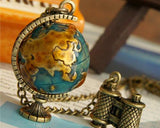 Vintage Charm Long Necklace Gold Tone Telescope Globe Pendant Jewelry