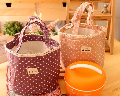 Insulated Thermal Drawstring Closure Dot Picnic Lunch Bag