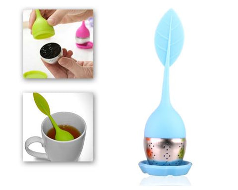 Leaf Shape Tea Infuser Stainless Steel Bottom Strainer - Blue