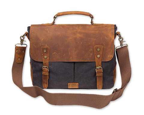 Vintage Canvas Satchel Messenger Bag for Men - Dark Gray