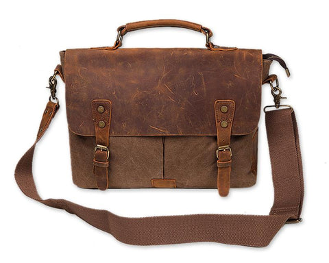 Vintage Canvas Satchel Messenger Bag for Men - Coffee