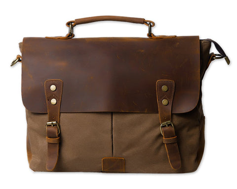 Vintage Canvas Satchel Messenger Bag for Men - Coffee