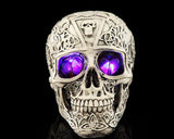 Halloween Decoration Terror Resin Skull Ornament w/ LED Light -Carving