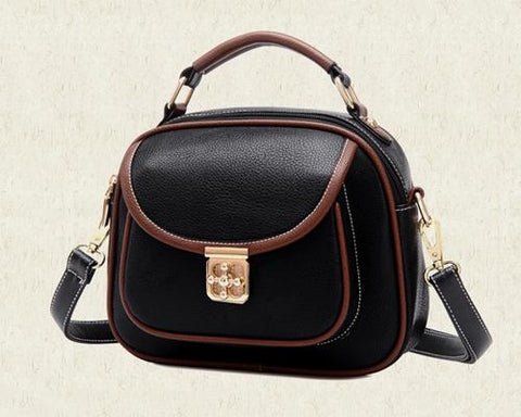 Vintage PU Leather Crossbody Satchel Bag - Black