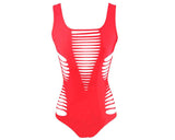 Hollow Out Strappy Monokini Swimwear - Red