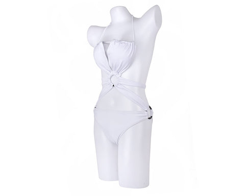 Sexy Bandage Backless Monokini Swimwear - White