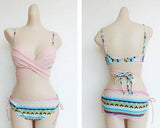 Geometric Series Spaghetti Strap Bikini Set - Blue