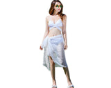 Solid Color Bandage Halter Bikini Set with Cover Up Sarong - White