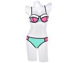 Spaghetti Strap Series Color Block Bikini Set - Tiffany and Peach