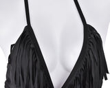 Simple Tassel Fringe Backless Monokini - Black