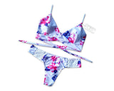 Wireless Floral Printed Halter Bikini Set - White