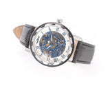 Men's PU Leather Skeleton Mechanical Sport Army Wrist Watch