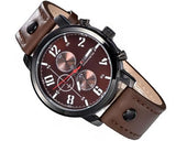 CURREN Army Numerals Round Dial Men Watch with Leather Band