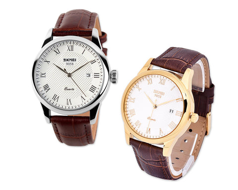 SKMEI Date Display Leather Watches for Men 9058