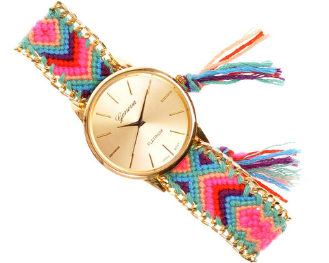 Women Ethnic Knitted Weaved Band Bracelet Quartz Dial Wrist Watch