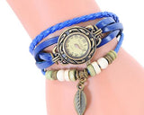 6 Pcs Retro Leaf Women Weave Wrap Leather Bracelet Wrist Watches