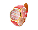 Geneva Women Chevron Style Leather Wrist Watch