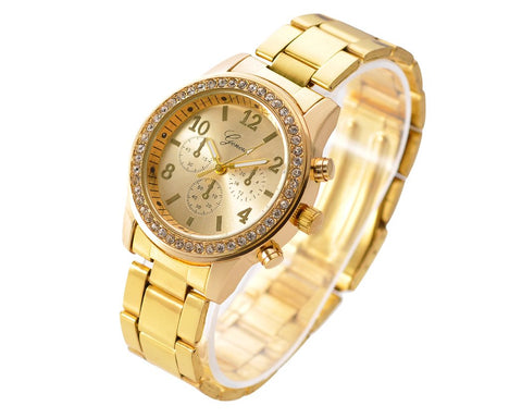 Geneva Women Classic Round CZ Quartz Alloy Band Watch