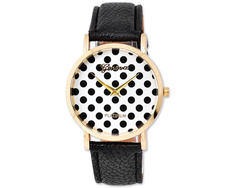 Geneva Women Candy Color Polka Dots Leather Alloy Wrist Watch