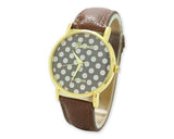 Geneva Women Candy Color Polka Dots Leather Alloy Wrist Watch