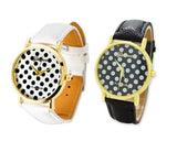 Geneva Women Candy Color Dots Leather Alloy Wrist Watch