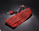 Men Handcrafted Floral Tuxedo Linen Cummerbund - Red